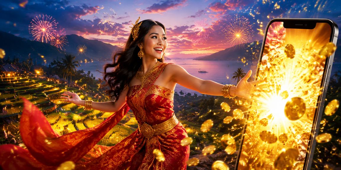 Suasana festival kasino mobile yang meriah dengan pengguna mengakses platform di ponsel mereka
